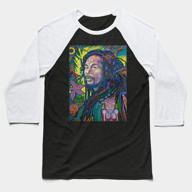 Psychedelic Reggae Rock Portrait Baseball T-Shirt by sandersart